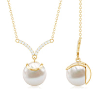 Real Freshwater Pearl Drop Necklace with Diamond