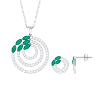 Emerald and Moissanite Bridal Necklace and Earrings Set