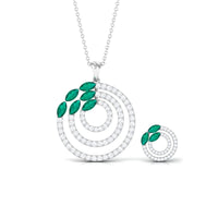 Emerald and Moissanite Bridal Necklace and Earrings Set