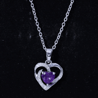 0.9 Carat Amethyst Heart Pendant Necklace with Diamond