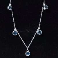 Real London Blue Topaz Station Necklace in Bezel Setting