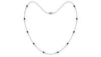 Pear Cut Created Blue Sapphire and Diamond Station Chain Necklace