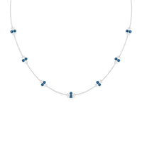 London Blue Topaz Station Chain Necklace with Moissanite