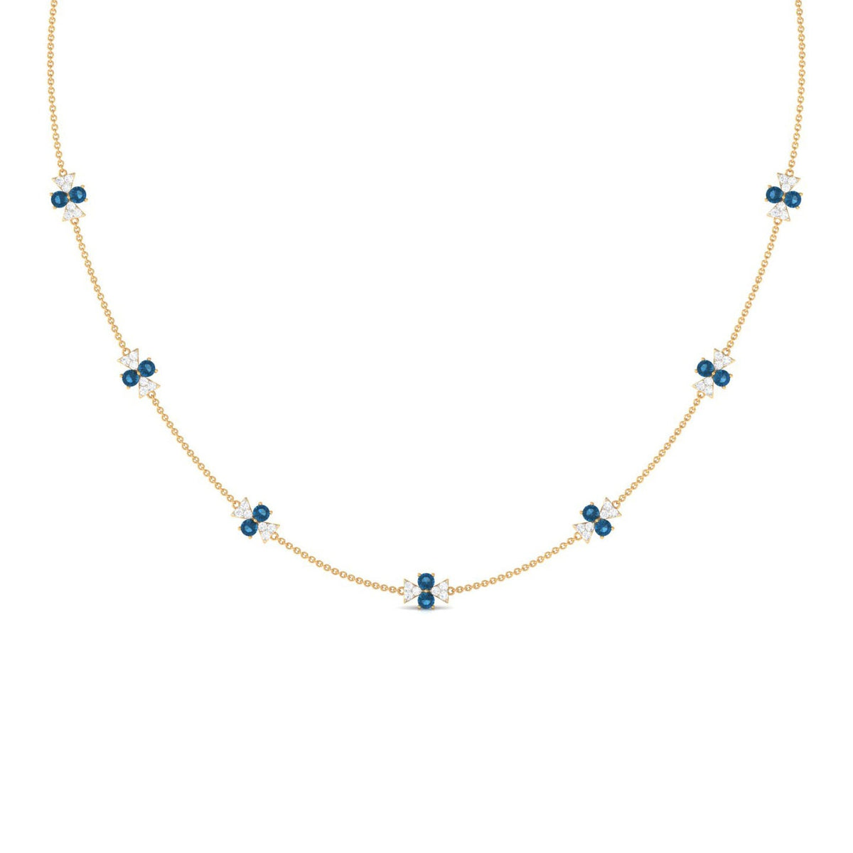London Blue Topaz Station Chain Necklace with Moissanite