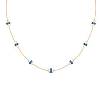 London Blue Topaz Station Chain Necklace with Moissanite