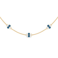 London Blue Topaz Station Chain Necklace with Moissanite