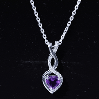 Certified 2 Carat Amethyst Infinity Heart Necklace with Silver Chain