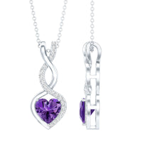 Certified 2 Carat Amethyst Infinity Heart Necklace with Silver Chain