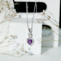 Certified 2 Carat Amethyst Infinity Heart Necklace with Silver Chain