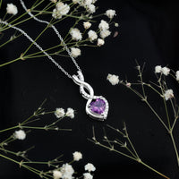 Certified 2 Carat Amethyst Infinity Heart Necklace with Silver Chain