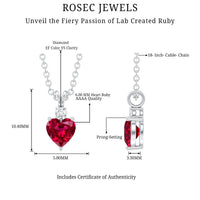 0.9 Carat Certified Lab Grown Ruby Heart Necklace with Diamond