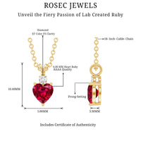 0.9 Carat Certified Lab Grown Ruby Heart Necklace with Diamond