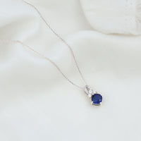 Cushion Cut Lab Grown Blue Sapphire Solitaire Necklace with Diamond