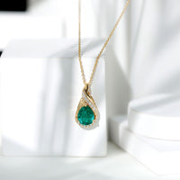 Lab Grown Emerald Vintage Inspired Necklace with Diamond