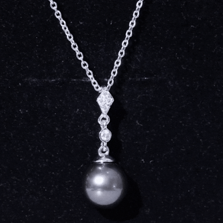 8 carat natural Tahitian black pearl dangle pendant with diamond, elegant jewelry piece from Rosec Jewels.