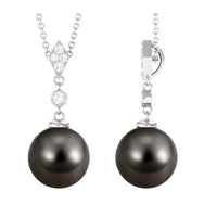 8 Carat Natural Tahitian Black Pearl Dangle Pendant with Diamond