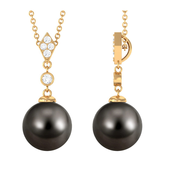 8 carat natural Tahitian black pearl dangle pendant with diamonds, showcasing elegant jewelry design from Rosec Jewels.
