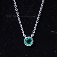Bezel Set Lab Grown Emerald Solitaire Necklace With Silver Chain
