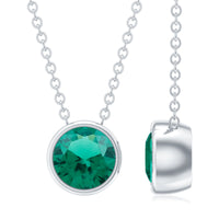 Bezel Set Lab Grown Emerald Solitaire Necklace With Silver Chain