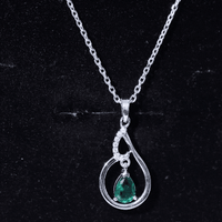 Certified 0.7 Carat Lab Grown Emerald Teardrop Necklace with Chain