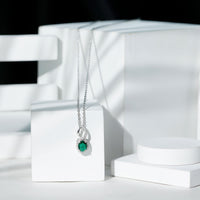1.2 Carat Oval Lab Grown Emerald Infinity Necklace with Silver Chain