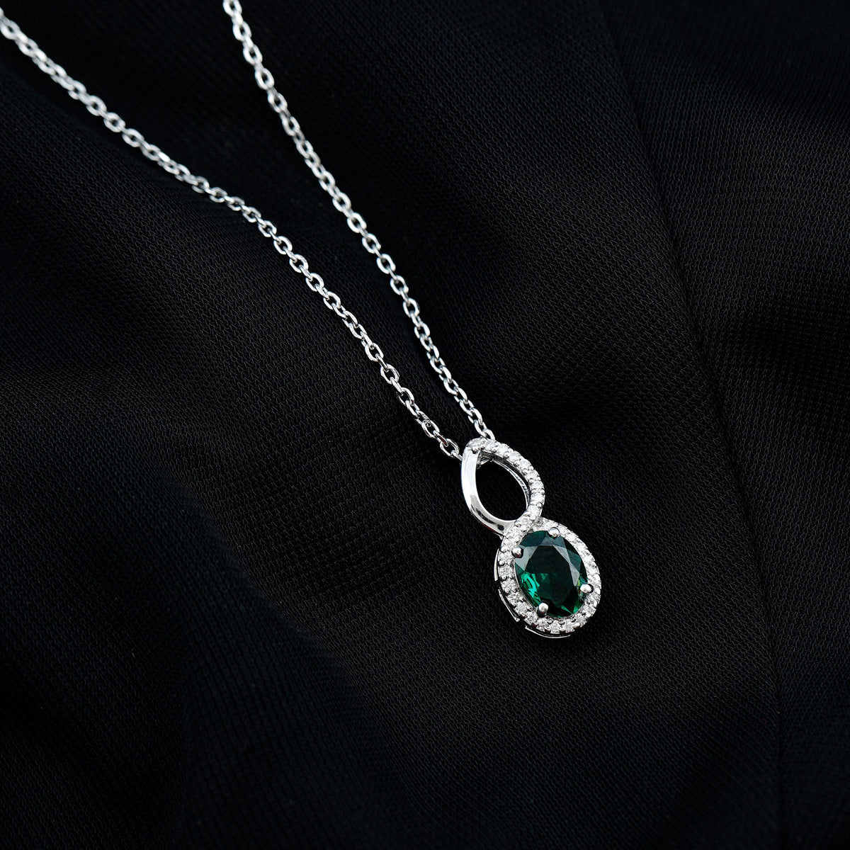 1.2 Carat Oval Lab Grown Emerald Infinity Necklace with Silver Chain