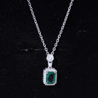 Vintage Style 1.6 Carat Lab Grown Emerald Necklace with Silver Chain