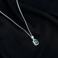Vintage Style 1.6 Carat Lab Grown Emerald Necklace with Silver Chain
