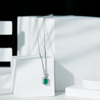 Vintage Style 1.6 Carat Lab Grown Emerald Necklace with Silver Chain