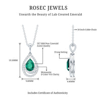 Sterling Silver 0.7 Carat Lab Grown Emerald Teardrop Pendant Necklace with Moissanite