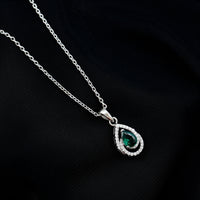 Sterling Silver 0.7 Carat Lab Grown Emerald Teardrop Pendant Necklace with Moissanite