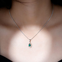 Sterling Silver 0.7 Carat Lab Grown Emerald Teardrop Pendant Necklace with Moissanite