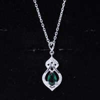 Vintage Inspired 0.7 Carat Lab Grown Emerald Pendant Necklace with Silver Chain