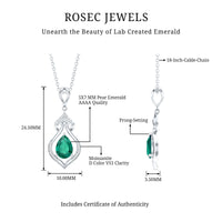 Vintage Inspired 0.7 Carat Lab Grown Emerald Pendant Necklace with Silver Chain