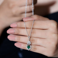 Vintage Inspired 0.7 Carat Lab Grown Emerald Pendant Necklace with Silver Chain