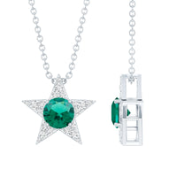 Sterling Silver 0.8 Carat Lab Grown Emerald Star Necklace with Silver Chain
