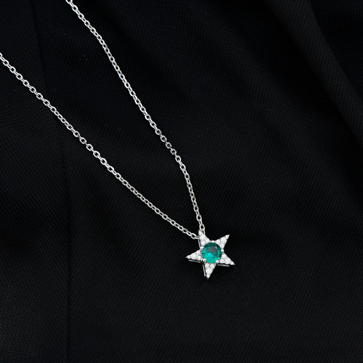 Sterling Silver 0.8 Carat Lab Grown Emerald Star Necklace with Silver Chain