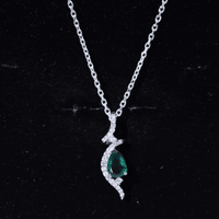 Designer 0.7 Carat Lab Grown Emerald Pear Shaped Necklace in Silver