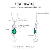 Designer 0.7 Carat Lab Grown Emerald Pear Shaped Necklace in Silver