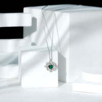 Certified 0.8 Carat Lab Grown Emerald Interlock Necklace with Silver Chain