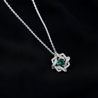 Certified 0.8 Carat Lab Grown Emerald Interlock Necklace with Silver Chain