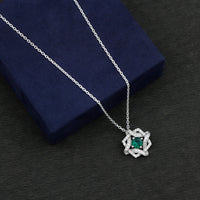 Certified 0.8 Carat Lab Grown Emerald Interlock Necklace with Silver Chain