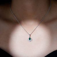 Sterling Silver Pear Shape Lab Emerald Statement Necklace for Wedding