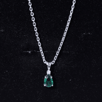 Certified 0.7 Carat Lab Grown Emerald Teardrop Necklace with Silver Chain