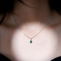Certified 0.7 Carat Lab Grown Emerald Teardrop Necklace with Silver Chain