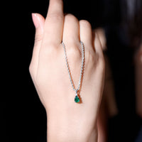 Certified 0.7 Carat Lab Grown Emerald Teardrop Necklace with Silver Chain