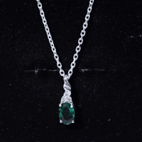 Sterling Silver 0.8 Carat Lab Grown Emerald Solitaire Necklace with Chain