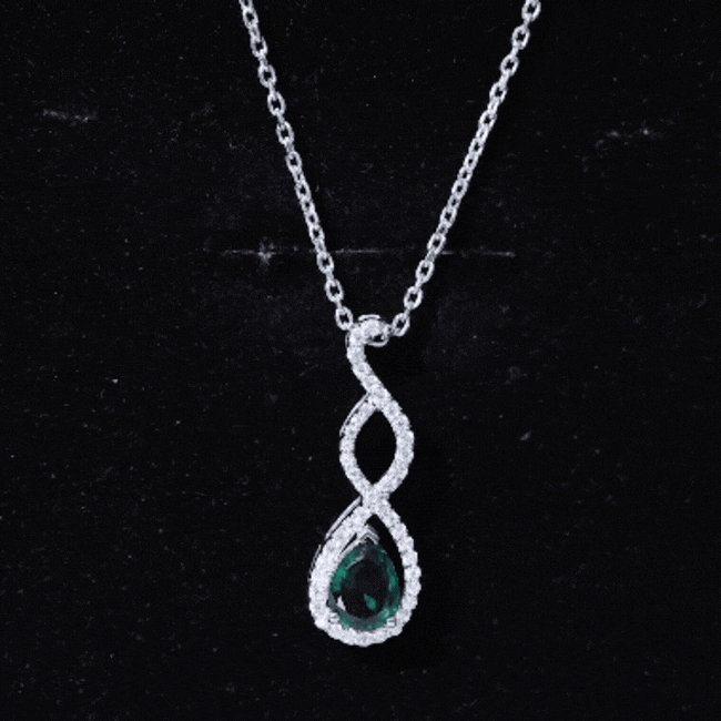 Womens Lab Grown Emerald Infinity Necklace with Silver Chain