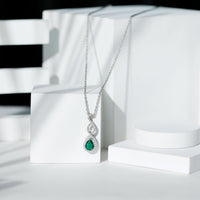 Womens Lab Grown Emerald Infinity Necklace with Silver Chain
