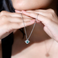 Sterling Silver Emerald Flower Necklace with Chain